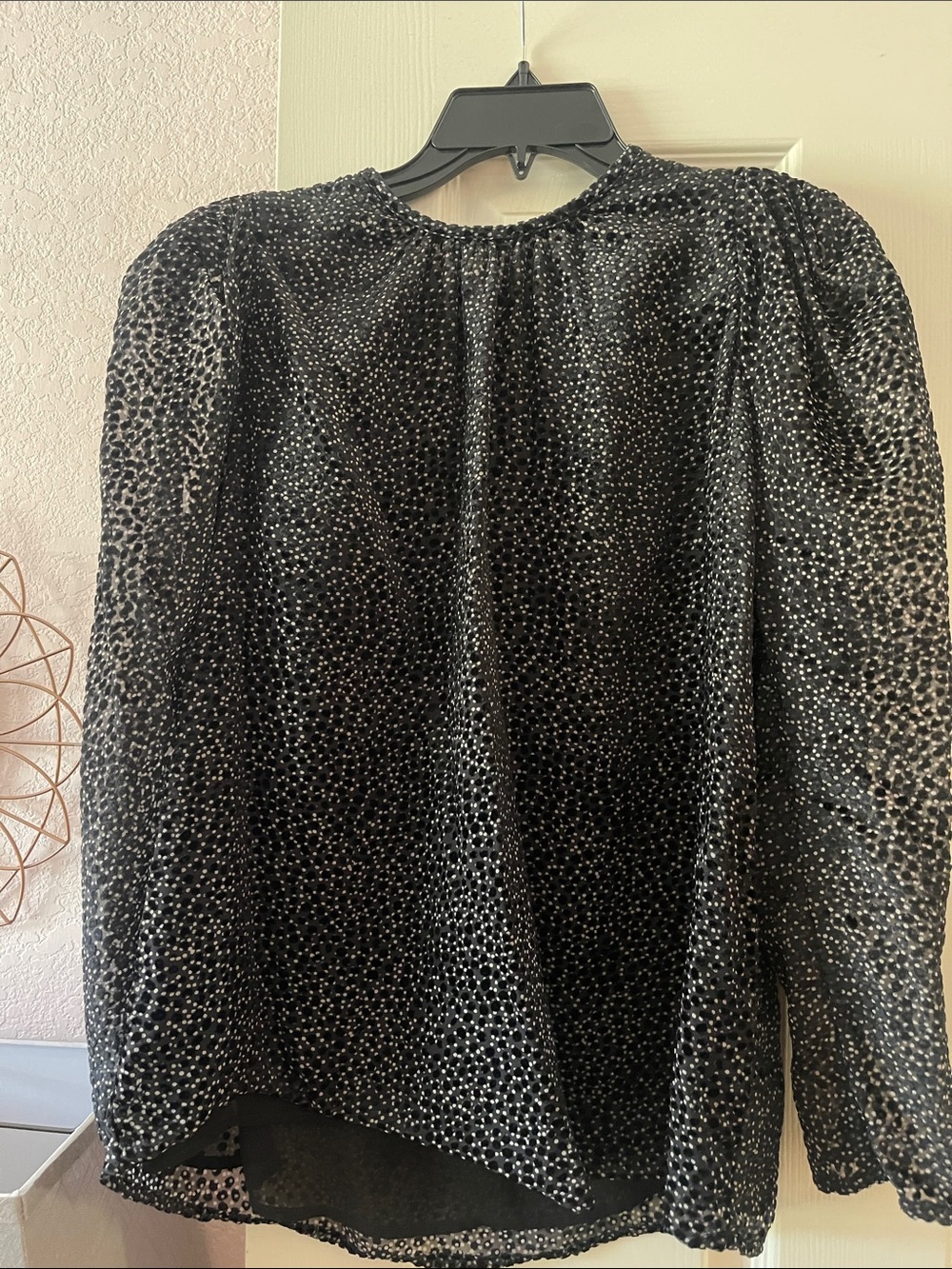 Express Black Metallic Dot Long Sleeve Blouse